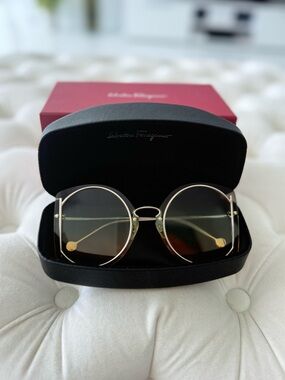Salvatore Ferragamo Women’s Round Gold Frame Sunglasses with Gradient Lenses